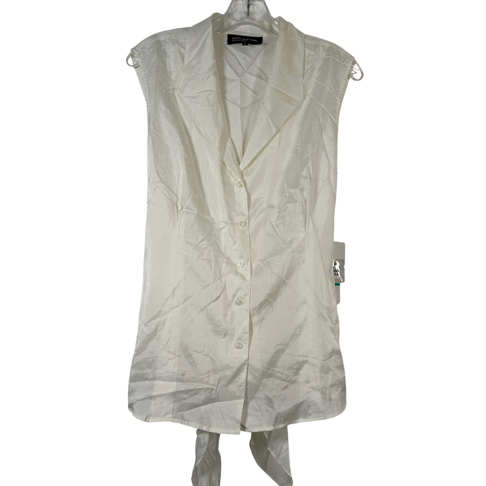 Jones New York Collection Sleeveless Button Up Blouse Ivory Back Tie Size 16 NWT